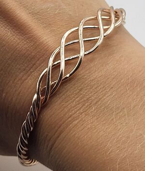 Rose Gold Cuff Bracelet Twisted Woven Wire Mesh Bangle Celtic Lattice Boho 7in